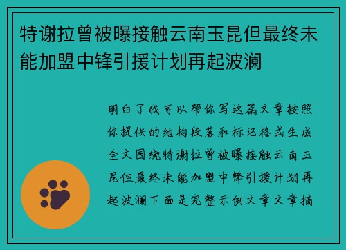 特谢拉曾被曝接触云南玉昆但最终未能加盟中锋引援计划再起波澜
